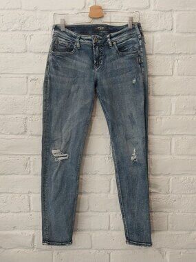 Silver Jeans Sam Boyfriend Womens 28x27 Blue Skinny Mid Rise Distressed Stretch.